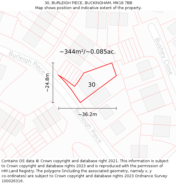 30, BURLEIGH PIECE, BUCKINGHAM, MK18 7BB: Plot and title map