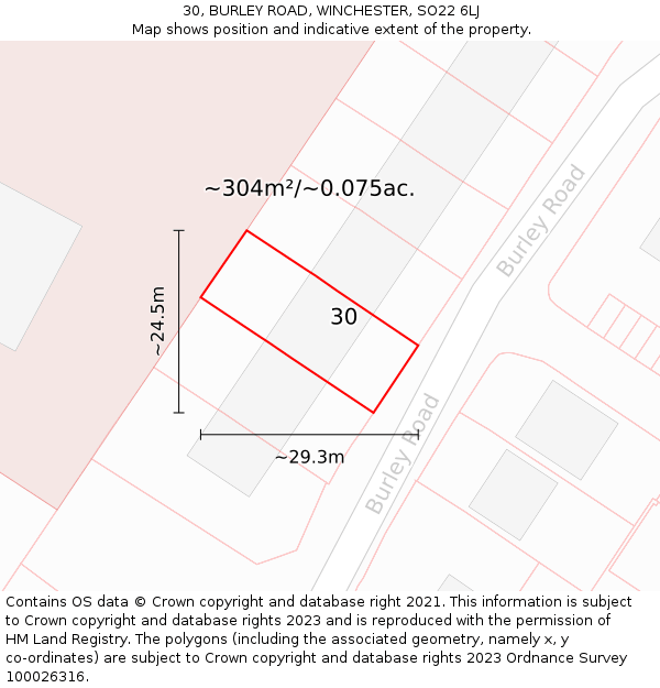 30, BURLEY ROAD, WINCHESTER, SO22 6LJ: Plot and title map