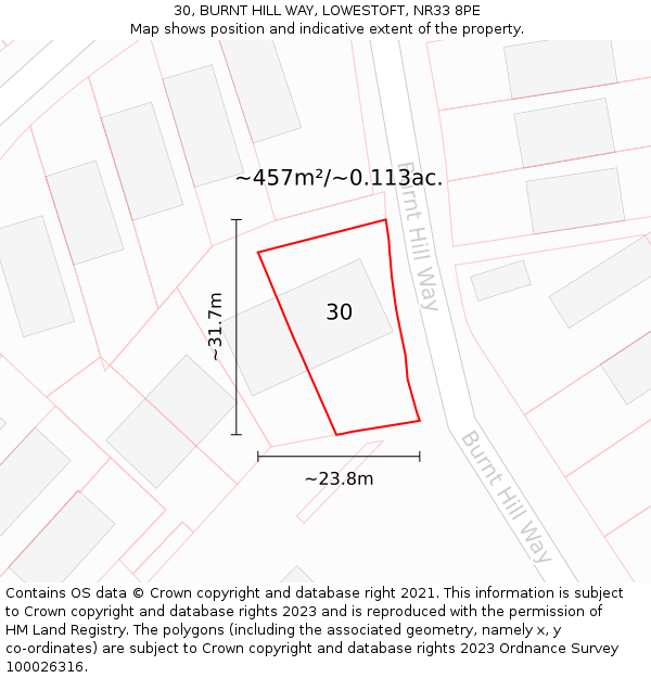 30, BURNT HILL WAY, LOWESTOFT, NR33 8PE: Plot and title map