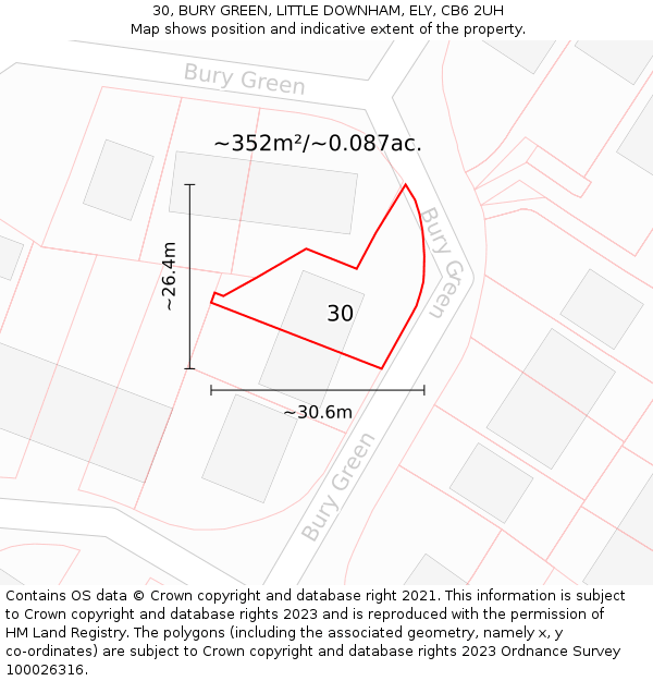 30, BURY GREEN, LITTLE DOWNHAM, ELY, CB6 2UH: Plot and title map