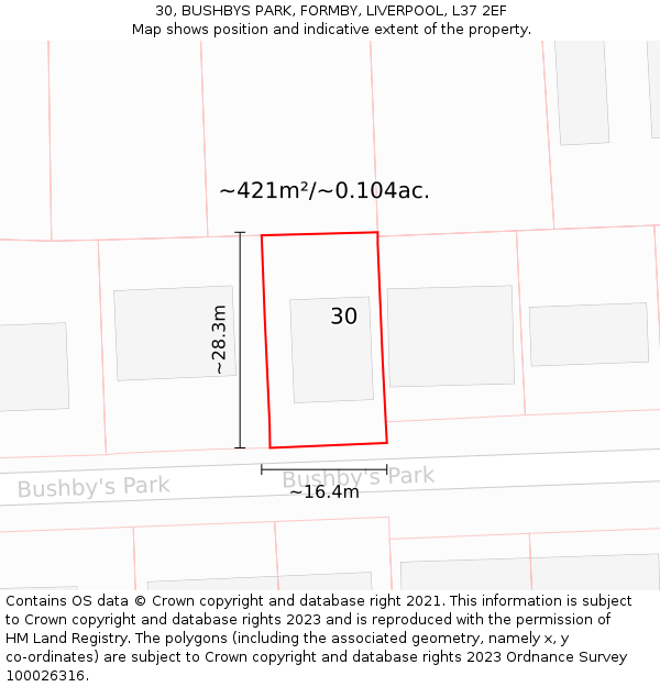 30, BUSHBYS PARK, FORMBY, LIVERPOOL, L37 2EF: Plot and title map