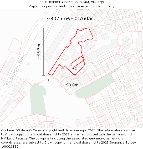 30, BUTTERCUP DRIVE, OLDHAM, OL4 2QS: Plot and title map