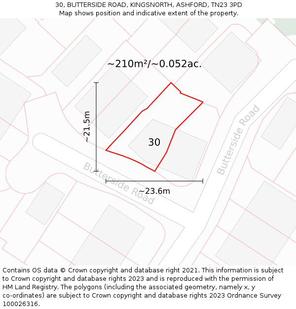 30, BUTTERSIDE ROAD, KINGSNORTH, ASHFORD, TN23 3PD: Plot and title map