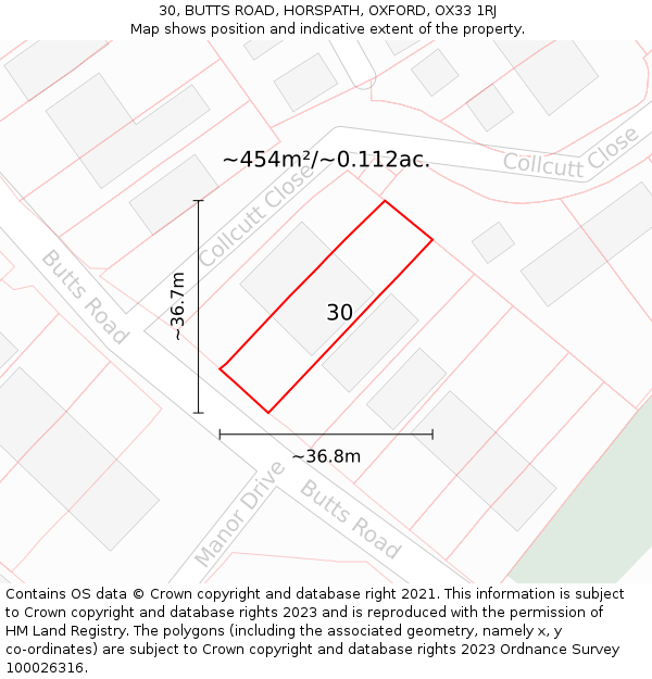 30, BUTTS ROAD, HORSPATH, OXFORD, OX33 1RJ: Plot and title map