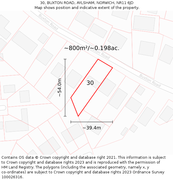 30, BUXTON ROAD, AYLSHAM, NORWICH, NR11 6JD: Plot and title map