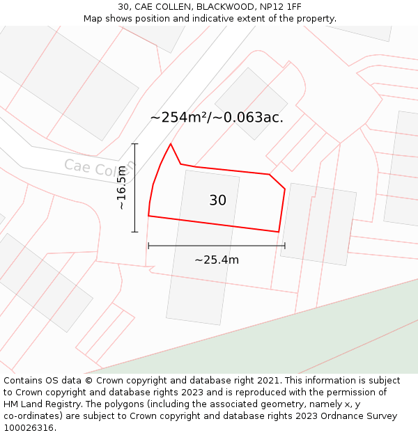 30, CAE COLLEN, BLACKWOOD, NP12 1FF: Plot and title map