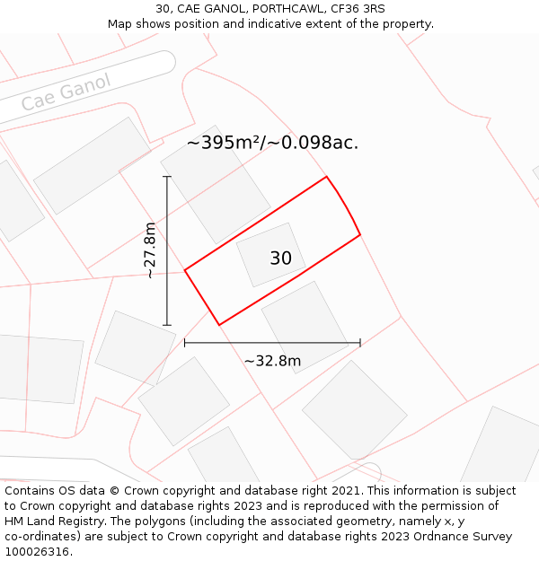 30, CAE GANOL, PORTHCAWL, CF36 3RS: Plot and title map