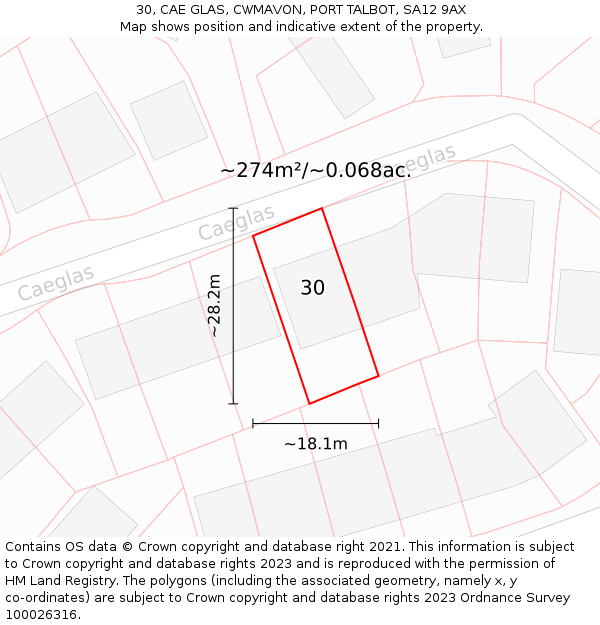 30, CAE GLAS, CWMAVON, PORT TALBOT, SA12 9AX: Plot and title map