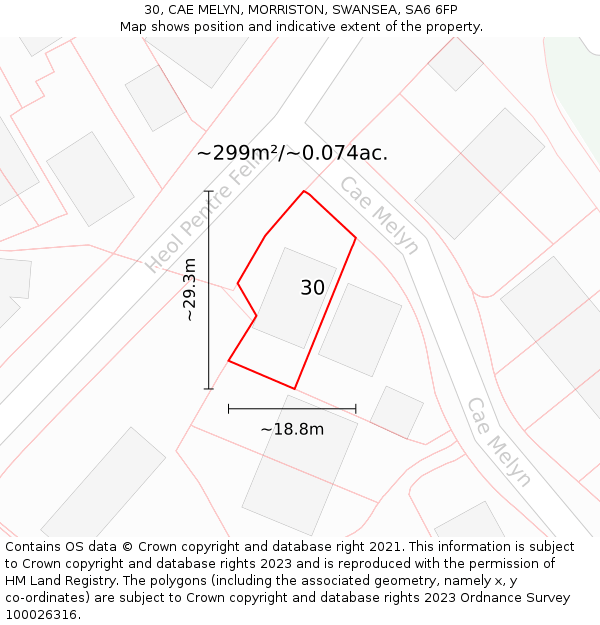 30, CAE MELYN, MORRISTON, SWANSEA, SA6 6FP: Plot and title map