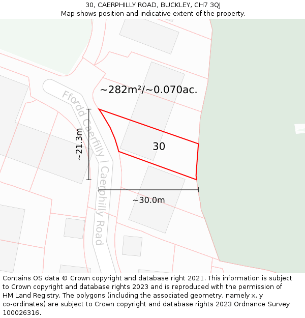 30, CAERPHILLY ROAD, BUCKLEY, CH7 3QJ: Plot and title map