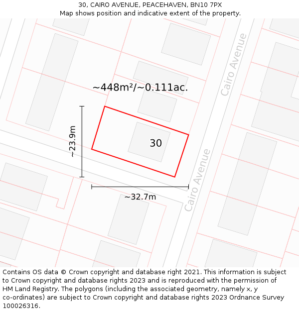 30, CAIRO AVENUE, PEACEHAVEN, BN10 7PX: Plot and title map