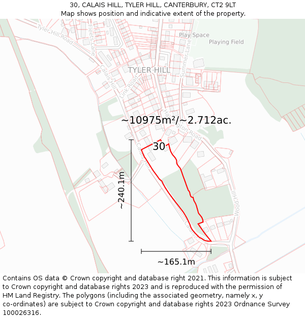 30, CALAIS HILL, TYLER HILL, CANTERBURY, CT2 9LT: Plot and title map