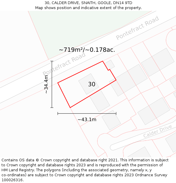 30, CALDER DRIVE, SNAITH, GOOLE, DN14 9TD: Plot and title map