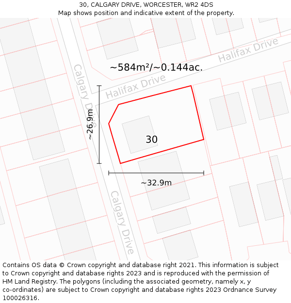 30, CALGARY DRIVE, WORCESTER, WR2 4DS: Plot and title map