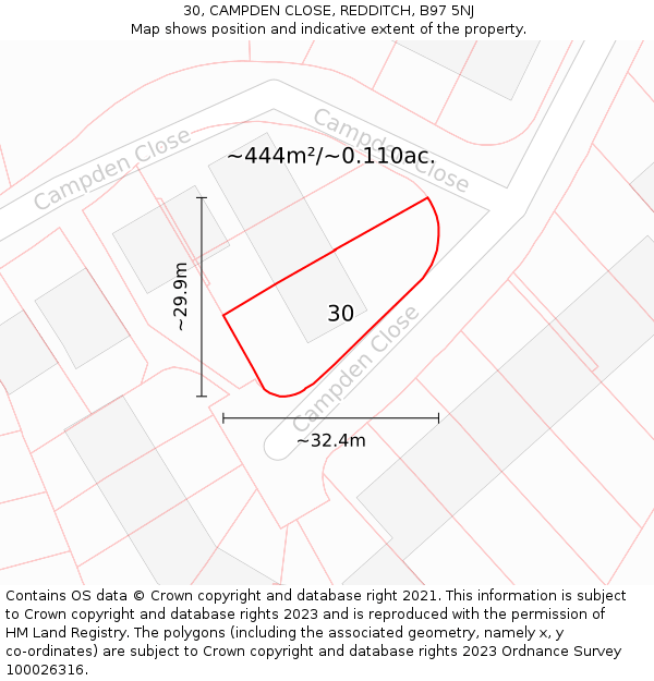 30, CAMPDEN CLOSE, REDDITCH, B97 5NJ: Plot and title map