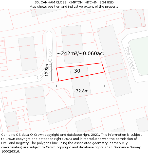 30, CANHAM CLOSE, KIMPTON, HITCHIN, SG4 8SD: Plot and title map