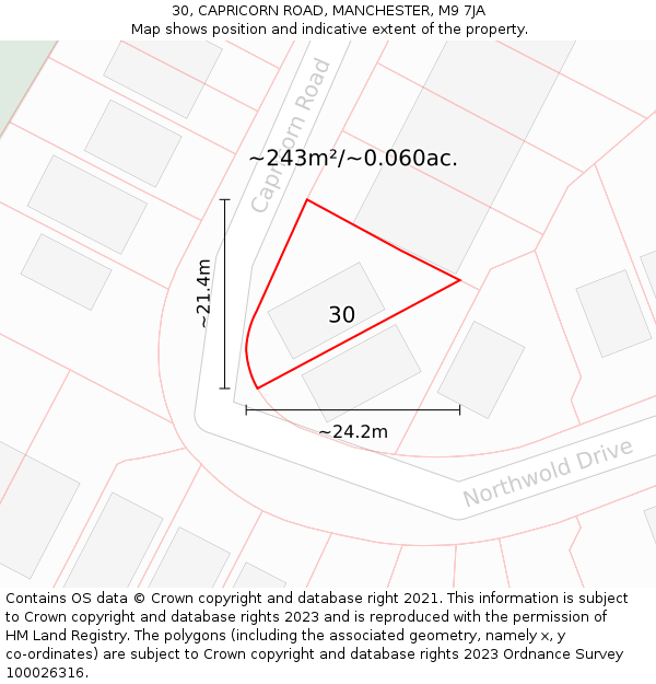 30, CAPRICORN ROAD, MANCHESTER, M9 7JA: Plot and title map