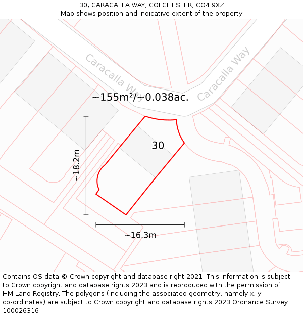 30, CARACALLA WAY, COLCHESTER, CO4 9XZ: Plot and title map