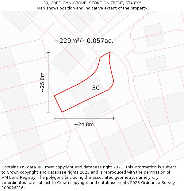 30, CARDIGAN GROVE, STOKE-ON-TRENT, ST4 8XY: Plot and title map