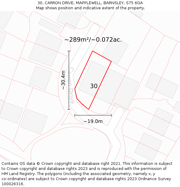 30, CARRON DRIVE, MAPPLEWELL, BARNSLEY, S75 6GA: Plot and title map