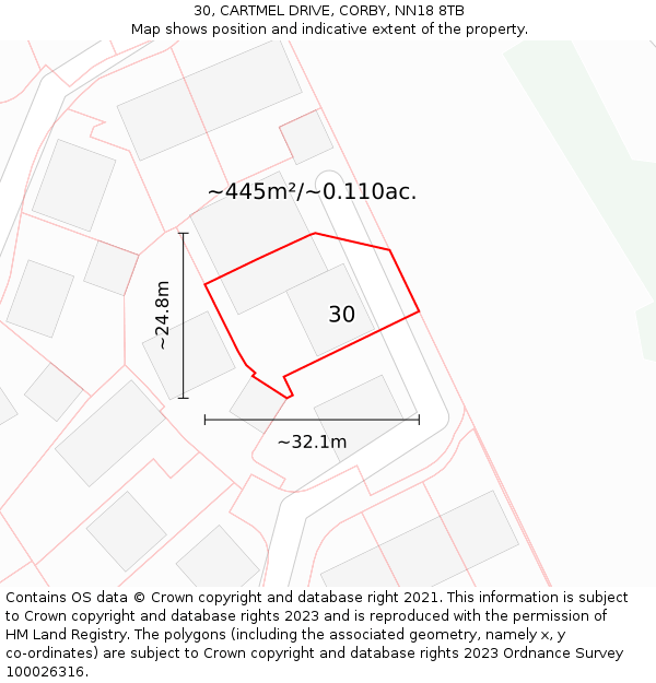 30, CARTMEL DRIVE, CORBY, NN18 8TB: Plot and title map