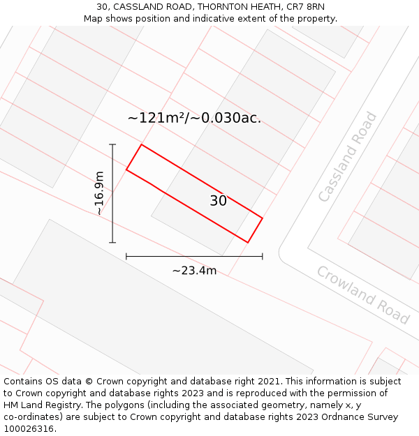 30, CASSLAND ROAD, THORNTON HEATH, CR7 8RN: Plot and title map