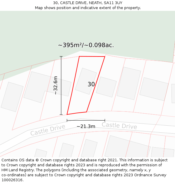 30, CASTLE DRIVE, NEATH, SA11 3UY: Plot and title map