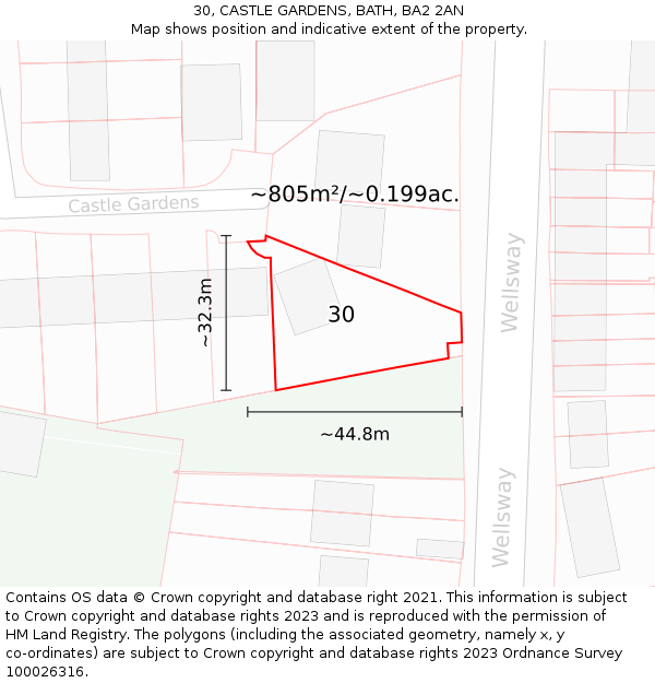 30, CASTLE GARDENS, BATH, BA2 2AN: Plot and title map