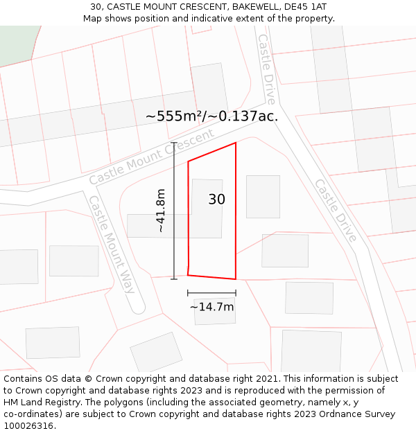 30, CASTLE MOUNT CRESCENT, BAKEWELL, DE45 1AT: Plot and title map