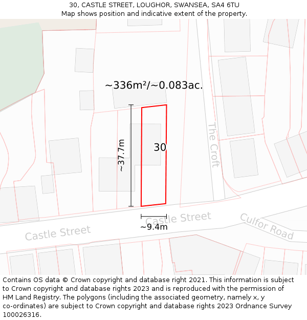 30, CASTLE STREET, LOUGHOR, SWANSEA, SA4 6TU: Plot and title map