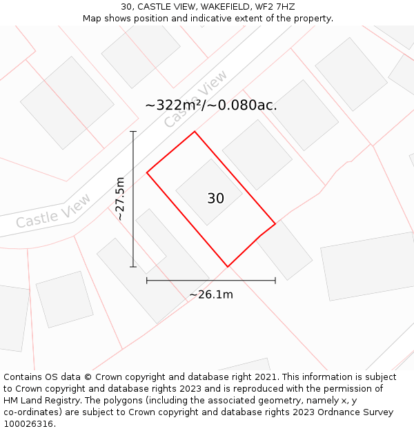 30, CASTLE VIEW, WAKEFIELD, WF2 7HZ: Plot and title map