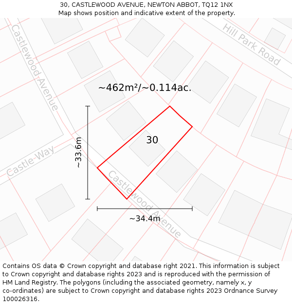 30, CASTLEWOOD AVENUE, NEWTON ABBOT, TQ12 1NX: Plot and title map