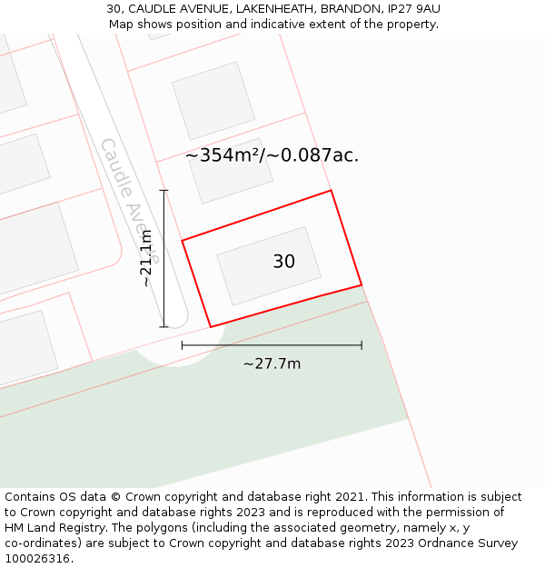 30, CAUDLE AVENUE, LAKENHEATH, BRANDON, IP27 9AU: Plot and title map