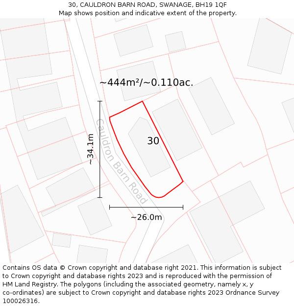 30, CAULDRON BARN ROAD, SWANAGE, BH19 1QF: Plot and title map