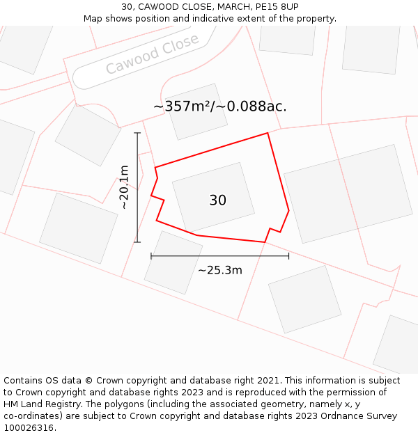 30, CAWOOD CLOSE, MARCH, PE15 8UP: Plot and title map