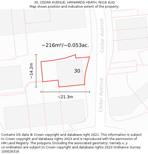 30, CEDAR AVENUE, HAYWARDS HEATH, RH16 4UQ: Plot and title map