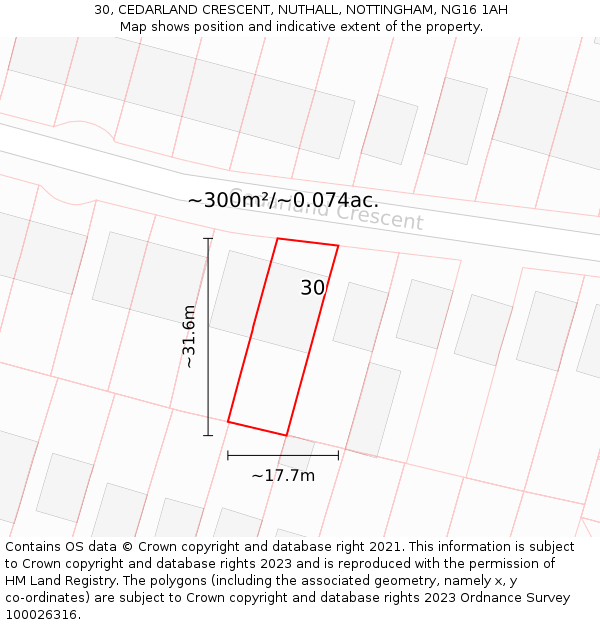 30, CEDARLAND CRESCENT, NUTHALL, NOTTINGHAM, NG16 1AH: Plot and title map