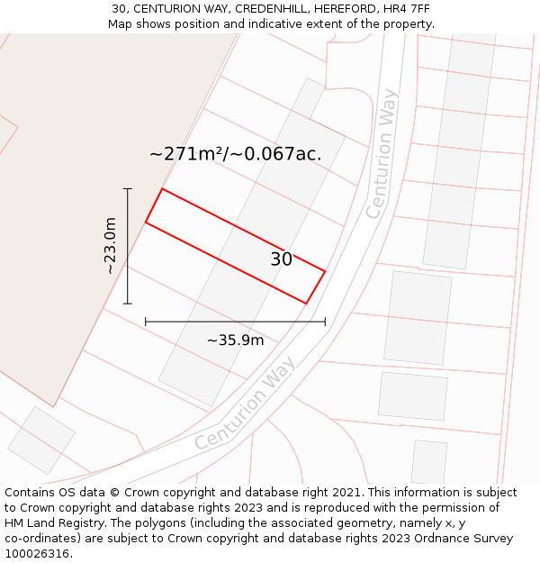 30, CENTURION WAY, CREDENHILL, HEREFORD, HR4 7FF: Plot and title map