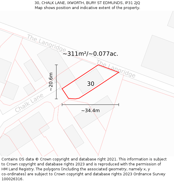 30, CHALK LANE, IXWORTH, BURY ST EDMUNDS, IP31 2JQ: Plot and title map