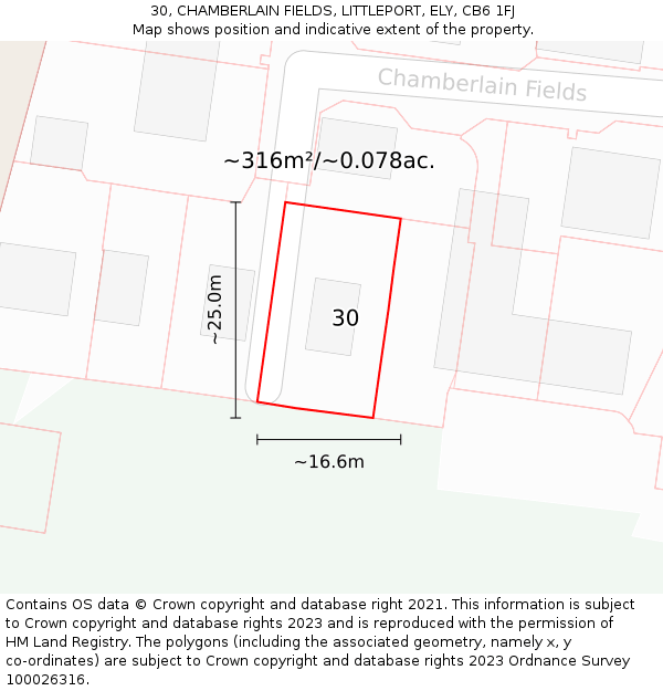 30, CHAMBERLAIN FIELDS, LITTLEPORT, ELY, CB6 1FJ: Plot and title map