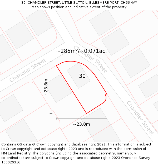 30, CHANDLER STREET, LITTLE SUTTON, ELLESMERE PORT, CH66 4AY: Plot and title map