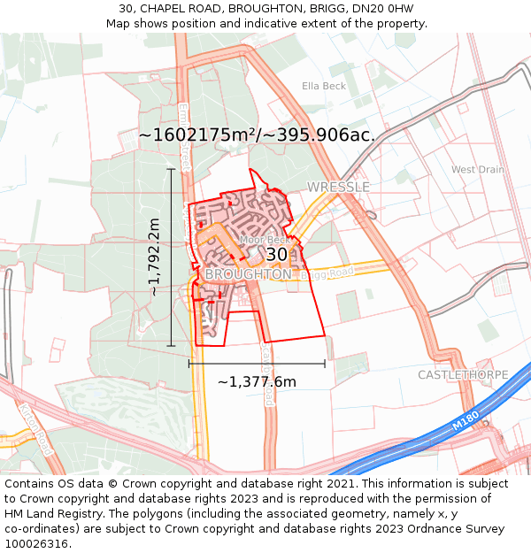 30, CHAPEL ROAD, BROUGHTON, BRIGG, DN20 0HW: Plot and title map