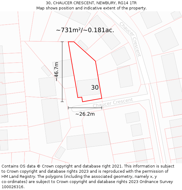 30, CHAUCER CRESCENT, NEWBURY, RG14 1TR: Plot and title map