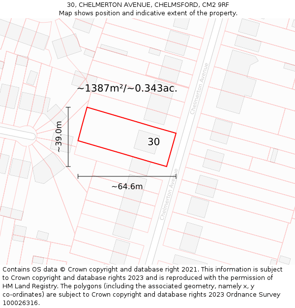 30, CHELMERTON AVENUE, CHELMSFORD, CM2 9RF: Plot and title map