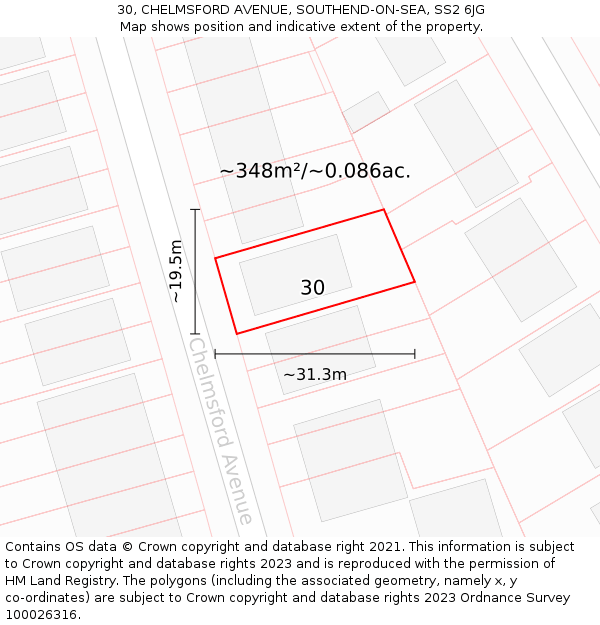 30, CHELMSFORD AVENUE, SOUTHEND-ON-SEA, SS2 6JG: Plot and title map