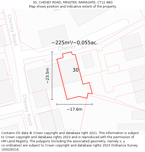 30, CHENEY ROAD, MINSTER, RAMSGATE, CT12 4BG: Plot and title map