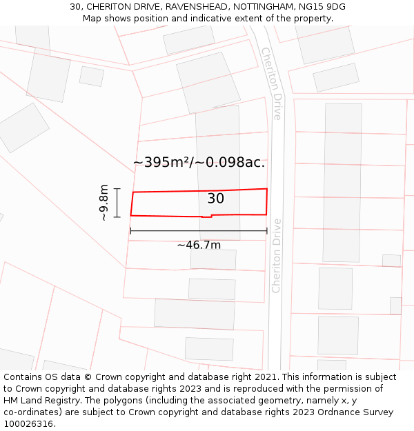 30, CHERITON DRIVE, RAVENSHEAD, NOTTINGHAM, NG15 9DG: Plot and title map