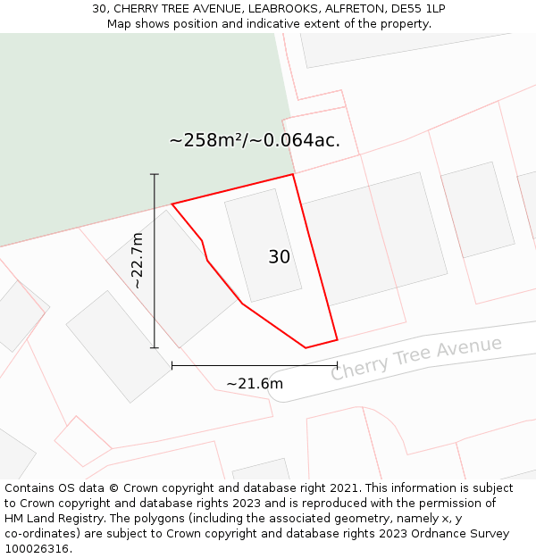 30, CHERRY TREE AVENUE, LEABROOKS, ALFRETON, DE55 1LP: Plot and title map