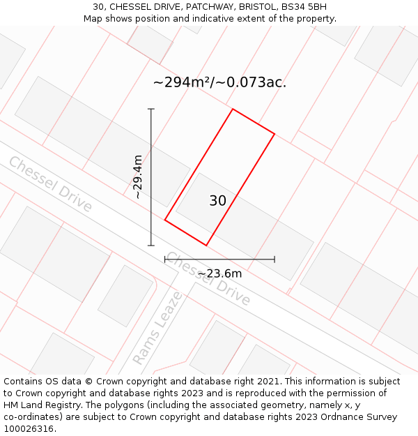 30, CHESSEL DRIVE, PATCHWAY, BRISTOL, BS34 5BH: Plot and title map