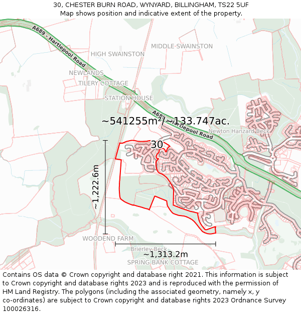 30, CHESTER BURN ROAD, WYNYARD, BILLINGHAM, TS22 5UF: Plot and title map